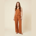 Maverick linen trouser set Fire Orange - sleeveless waistcoat and wide-leg trousers