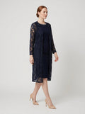 Maya Sheath Dress | Lace Duster Jacket, Beaded Neckline, Formal Wedding Guest Dress