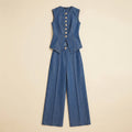 Mela | Women's Set Comfortable Woven Loungewear, Sleeveless with Wide Leg Pants