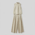 Mira | Blouse and Pants Set Cotton-Linen Blend, Sleeveless, Wide-Leg
