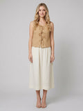 Mira linen tie-front top tan front