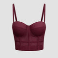 Mira mesh underwire bustier top in burgundy - flat lay
