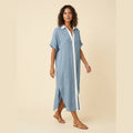 Mira linen shirt dress blue on model