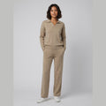 Panda knit two-piece set camel on model