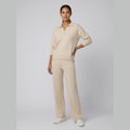 Panda knit two-piece set khaki cream on model