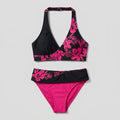 Penny black and pink floral bikini set flat-lay front