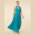 Phaedra boho halter maxi dress teal on model