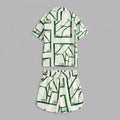 Pine | Drawstring Shorts Set Linen Blend, Casual Print