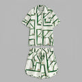 Pine | Drawstring Shorts Set Linen Blend, Casual Print