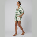 Pine | Drawstring Shorts Set Linen Blend, Casual Print