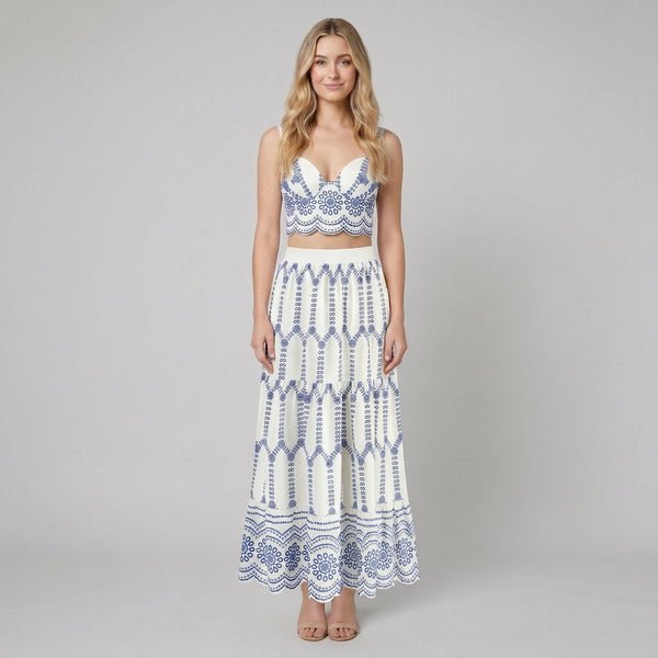 Pinta two piece skirt set blue white front
