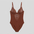 Poppy lace deep-V bodysuit brown