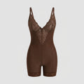 Poppy lace short bodysuit brown