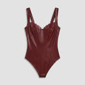 Pulse faux-leather shapewear bodysuit jujube red flat-lay