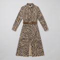 Retro Western Zebra Print Faux Suede Slit Midi Dress