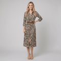 Retro western zebra print faux suede shirt midi dress with belt