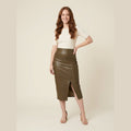Riva faux leather midi skirt light brown on model