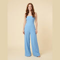 Riviera sky-blue strapless wide-leg jumpsuit, front