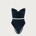 Riviera Monokini black one-piece swimsuit with ivory contrast trim, front