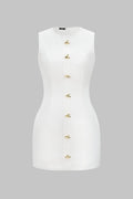 Ronda | Mini Dress Soft Fabric, Metallic Heart Button, Sleeveless, Summer Party Dress for Women