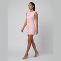 Ronda pink sleeveless mini dress with gold buttons