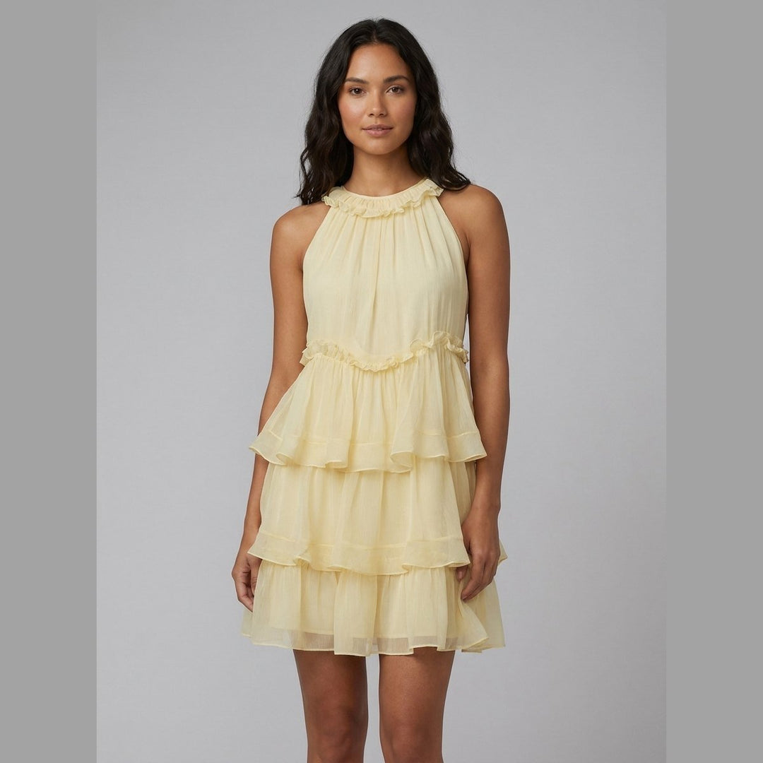 Rosa Mini Dress Layered Chiffon light yellow front