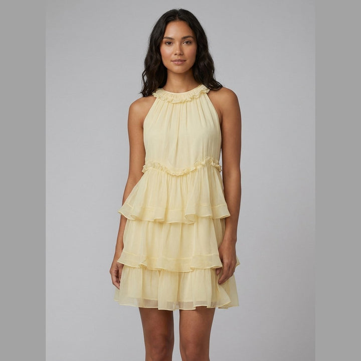 Rosa Mini Dress Layered Chiffon light yellow front