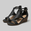 Rosa Sandals black T-strap wedge - front
