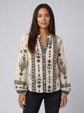 Rosie cream bohemian folk-print blouse front