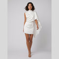 Sari | Asymmetrical Mini Dress Satin, Ruched Design, Zipper Closure