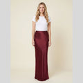 Satin maxi skirt burgundy front