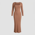 Sculptura long sleeve maxi shapewear dress light brown flat-lay