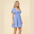 Sienna V blue chiffon flutter-sleeve mini dress