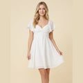 Sienna V white chiffon flutter-sleeve mini dress
