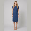 Sierra indigo linen cap-sleeve dress front