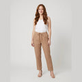 Sierra tan linen relaxed tapered pants front