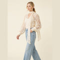 Soleil | Women's Shirt Elegant Lace, Long Sleeve V Neck