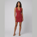 Red V-neck sleeveless mini dress front