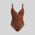 Svelte lace deep-V bodysuit brown