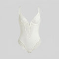 Svelte lace deep-V bodysuit white