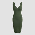 Svelte | Midi Dress  Deep V-Neck, Tummy Control, Ribbed Fabric