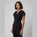 Tara V-neck peplum top black on model