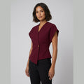 Tara V-neck peplum top burgundy on model
