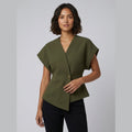 Tara V-neck peplum top army green on model