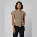 Tara V-neck peplum top khaki on model