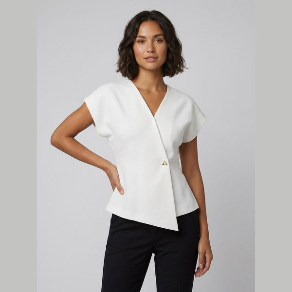 Tara V-neck peplum top white on model