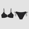 Black textured bikini set front flat-lay