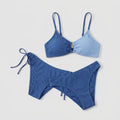 Colorblock blue textured bikini set front flat-lay