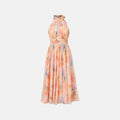 Thirza | Halter Dress Silk-Blend Chiffon, Unique Artwork Print - Wedding Guest & Cocktail Dress