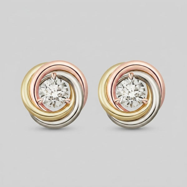 Trinity tri-color stud earrings